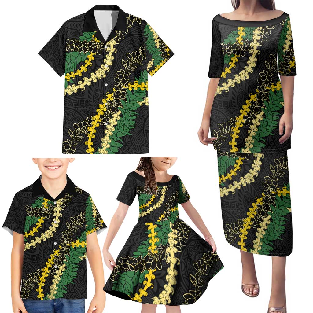 Hawaii Puakenikeni - Maile Lei Family Matching Puletasi and Hawaiian Shirt Obsidian Black