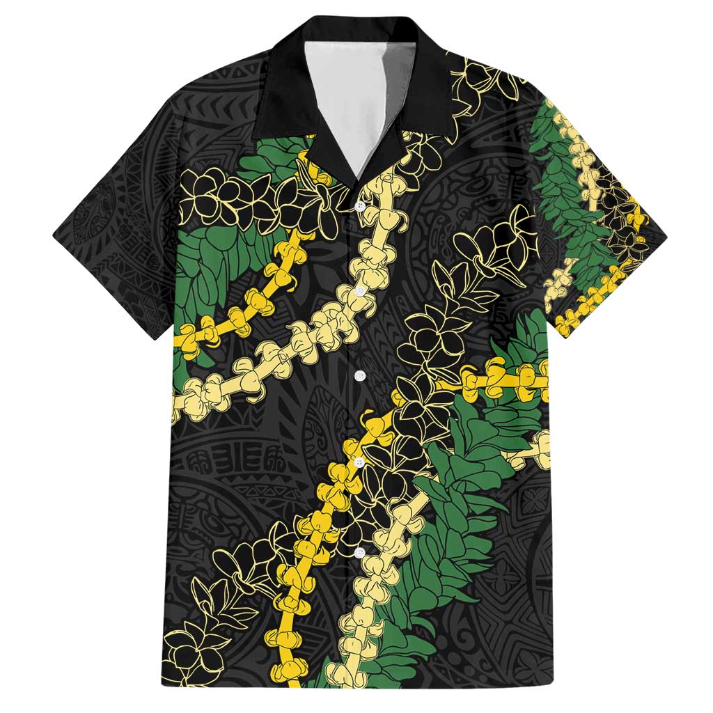 Hawaii Puakenikeni - Maile Lei Family Matching Short Sleeve Bodycon Dress and Hawaiian Shirt Obsidian Black LT7 Dad's Shirt - Short Sleeve Black - Polynesian Pride