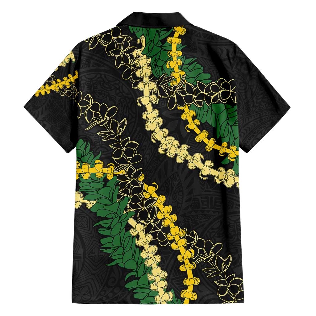 Hawaii Puakenikeni - Maile Lei Family Matching Short Sleeve Bodycon Dress and Hawaiian Shirt Obsidian Black LT7 - Polynesian Pride