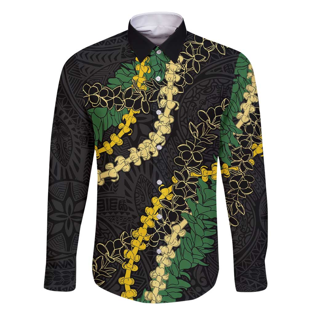 Hawaii Puakenikeni - Maile Lei Family Matching Short Sleeve Bodycon Dress and Hawaiian Shirt Obsidian Black LT7 Dad's Shirt - Long Sleeve Black - Polynesian Pride