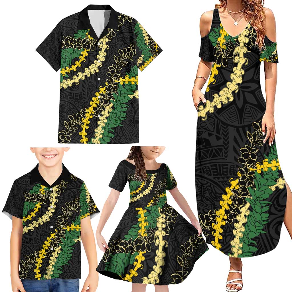 Hawaii Puakenikeni - Maile Lei Family Matching Summer Maxi Dress and Hawaiian Shirt Obsidian Black LT7 - Polynesian Pride