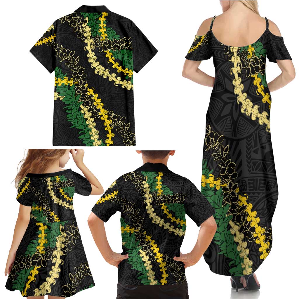 Hawaii Puakenikeni - Maile Lei Family Matching Summer Maxi Dress and Hawaiian Shirt Obsidian Black LT7 - Polynesian Pride