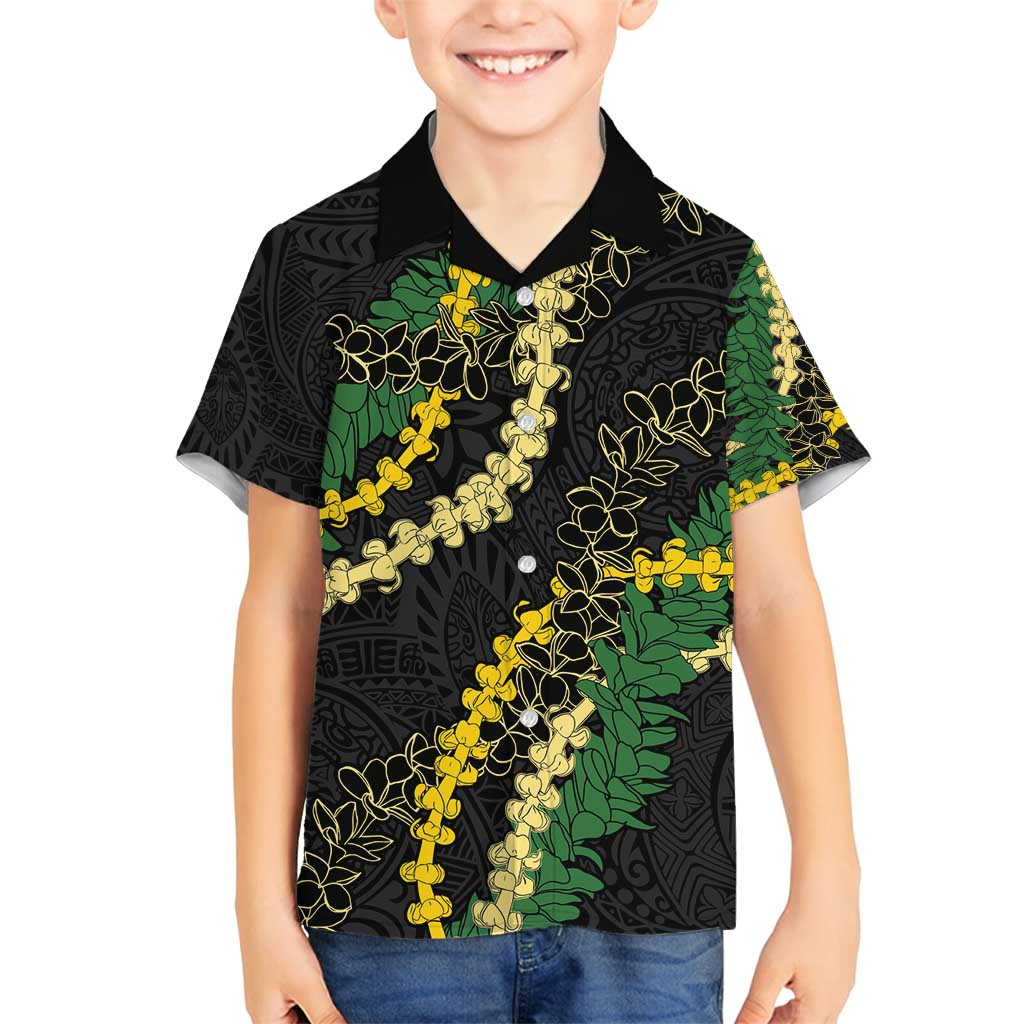 Hawaii Puakenikeni - Maile Lei Family Matching Summer Maxi Dress and Hawaiian Shirt Obsidian Black LT7 Son's Shirt Black - Polynesian Pride