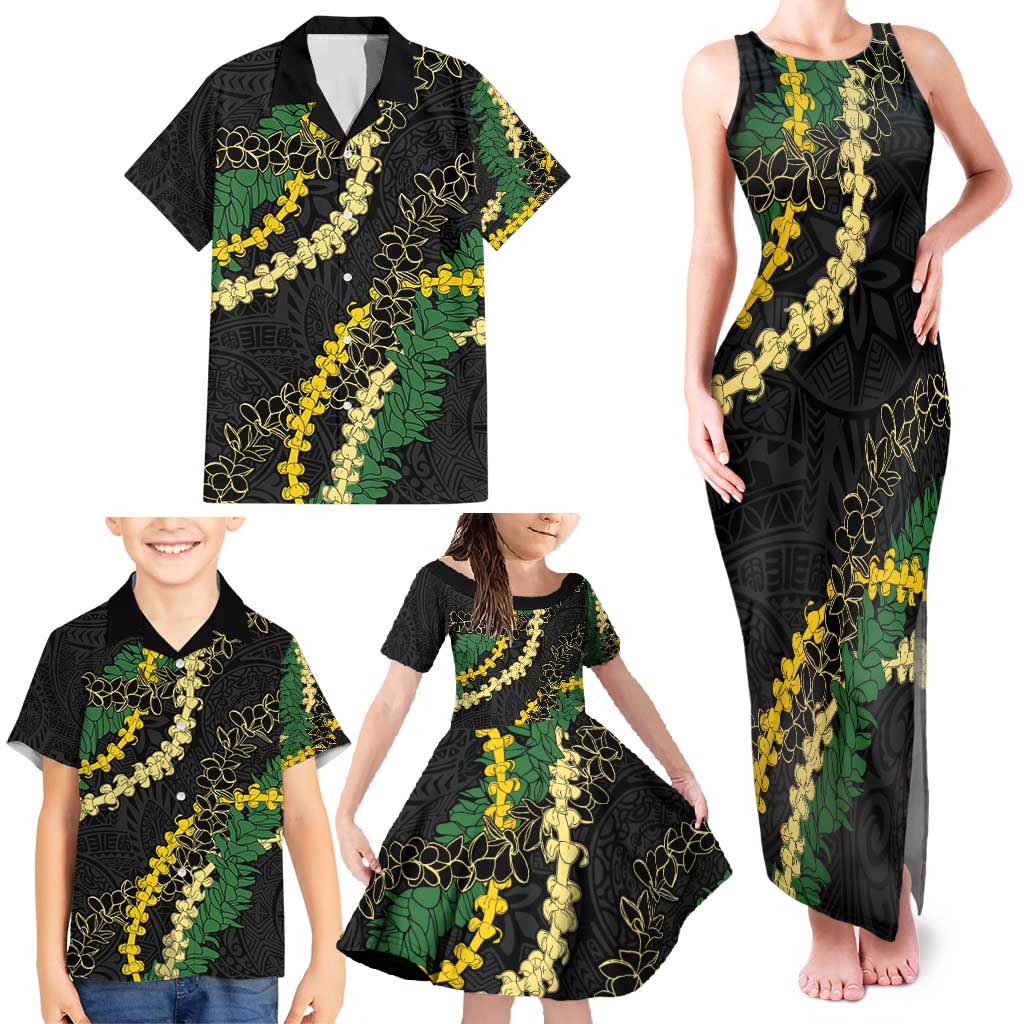Hawaii Puakenikeni - Maile Lei Family Matching Tank Maxi Dress and Hawaiian Shirt Obsidian Black LT7 - Polynesian Pride