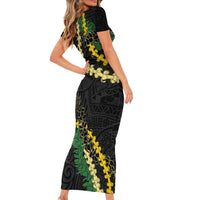 Hawaii Puakenikeni - Maile Lei Short Sleeve Bodycon Dress Obsidian Black
