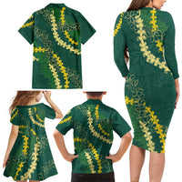 Hawaii Puakenikeni - Maile Lei Family Matching Long Sleeve Bodycon Dress and Hawaiian Shirt Sage Green LT7 - Polynesian Pride