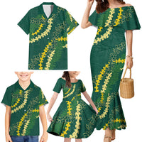 Hawaii Puakenikeni - Maile Lei Family Matching Mermaid Dress and Hawaiian Shirt Sage Green LT7 - Polynesian Pride