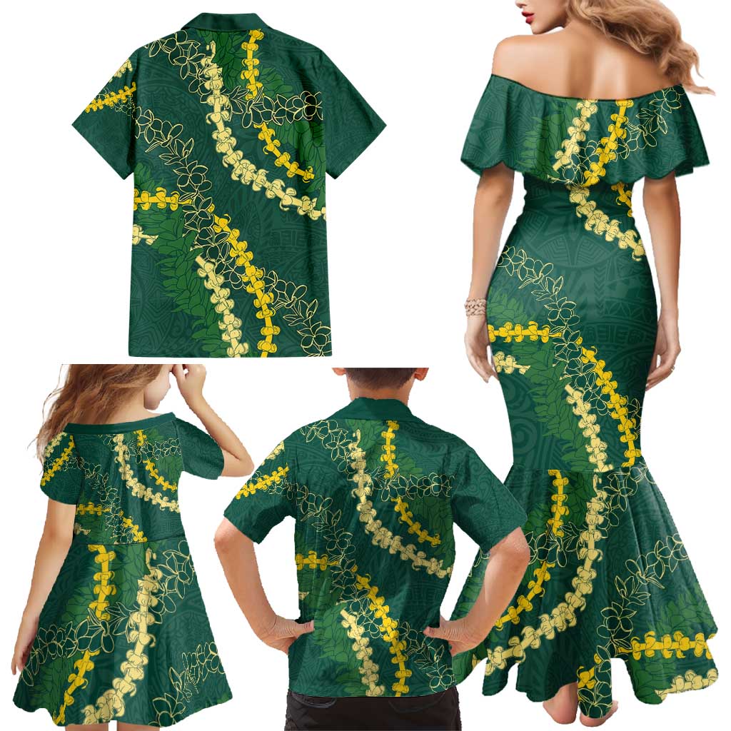 Hawaii Puakenikeni - Maile Lei Family Matching Mermaid Dress and Hawaiian Shirt Sage Green LT7 - Polynesian Pride