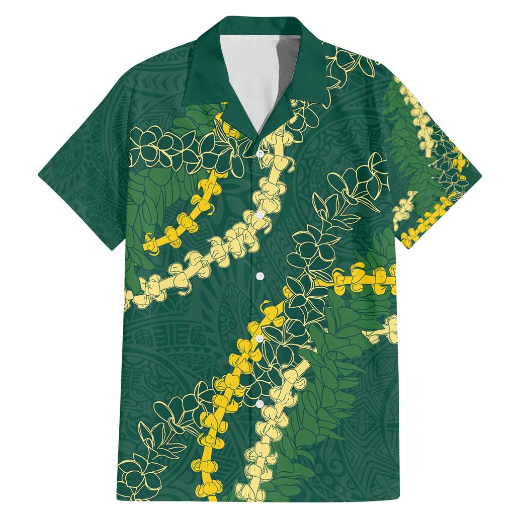 Hawaii Puakenikeni - Maile Lei Family Matching Mermaid Dress and Hawaiian Shirt Sage Green LT7 Dad's Shirt - Short Sleeve Sage Green - Polynesian Pride