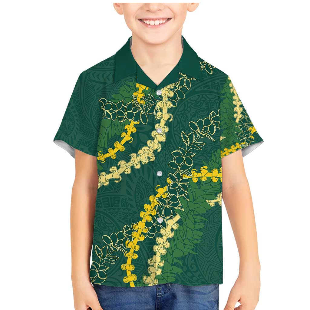 Hawaii Puakenikeni - Maile Lei Family Matching Mermaid Dress and Hawaiian Shirt Sage Green LT7 Son's Shirt Sage Green - Polynesian Pride