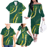 Hawaii Puakenikeni - Maile Lei Family Matching Off The Shoulder Long Sleeve Dress and Hawaiian Shirt Sage Green LT7 - Polynesian Pride