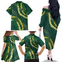 Hawaii Puakenikeni - Maile Lei Family Matching Off The Shoulder Long Sleeve Dress and Hawaiian Shirt Sage Green LT7 - Polynesian Pride