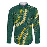 Hawaii Puakenikeni - Maile Lei Family Matching Off The Shoulder Long Sleeve Dress and Hawaiian Shirt Sage Green LT7 Dad's Shirt - Long Sleeve Sage Green - Polynesian Pride