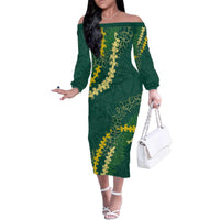 Hawaii Puakenikeni - Maile Lei Family Matching Off The Shoulder Long Sleeve Dress and Hawaiian Shirt Sage Green LT7 Mom's Dress Sage Green - Polynesian Pride