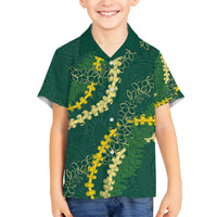 Hawaii Puakenikeni - Maile Lei Family Matching Off The Shoulder Long Sleeve Dress and Hawaiian Shirt Sage Green LT7 Son's Shirt Sage Green - Polynesian Pride
