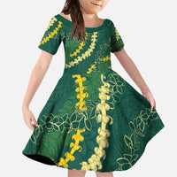 Hawaii Puakenikeni - Maile Lei Family Matching Off Shoulder Maxi Dress and Hawaiian Shirt Sage Green LT7 Daughter's Dress Sage Green - Polynesian Pride