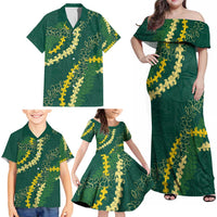 Hawaii Puakenikeni - Maile Lei Family Matching Off Shoulder Maxi Dress and Hawaiian Shirt Sage Green LT7 - Polynesian Pride
