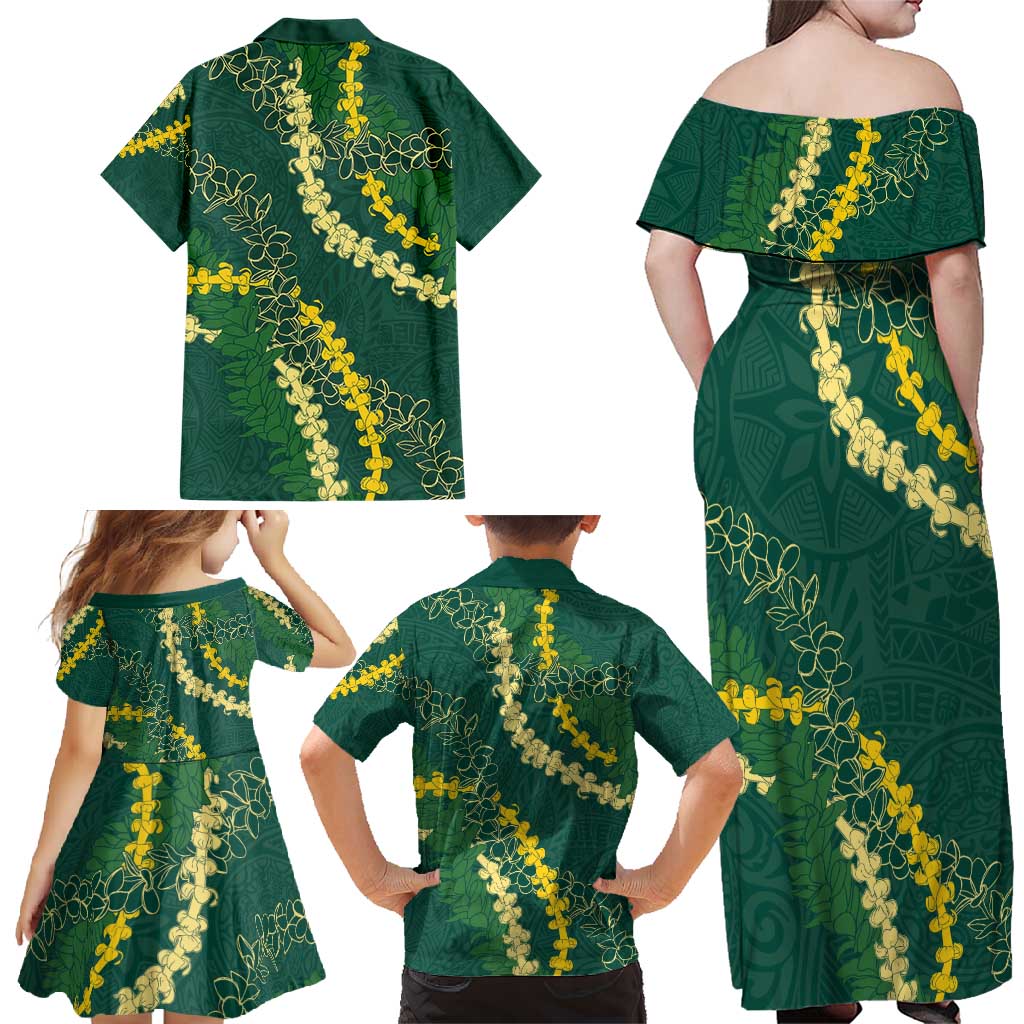 Hawaii Puakenikeni - Maile Lei Family Matching Off Shoulder Maxi Dress and Hawaiian Shirt Sage Green LT7 - Polynesian Pride