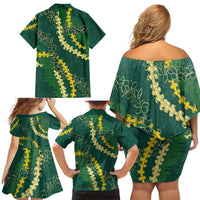 Hawaii Puakenikeni - Maile Lei Family Matching Off Shoulder Short Dress and Hawaiian Shirt Sage Green LT7 - Polynesian Pride