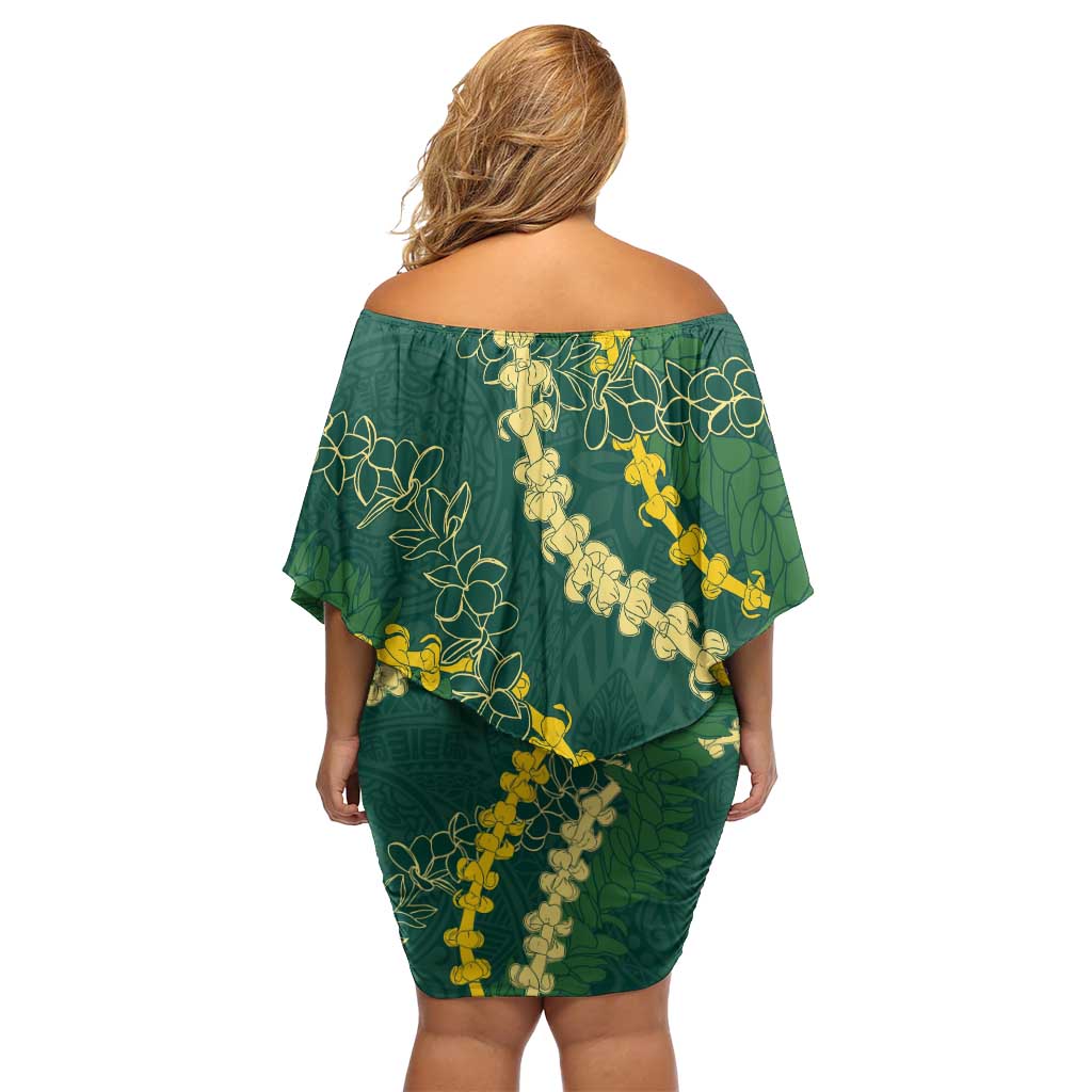 Hawaii Puakenikeni - Maile Lei Family Matching Off Shoulder Short Dress and Hawaiian Shirt Sage Green LT7 - Polynesian Pride