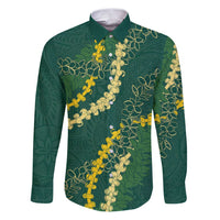 Hawaii Puakenikeni - Maile Lei Family Matching Puletasi and Hawaiian Shirt Sage Green LT7 Dad's Shirt - Long Sleeve Sage Green - Polynesian Pride