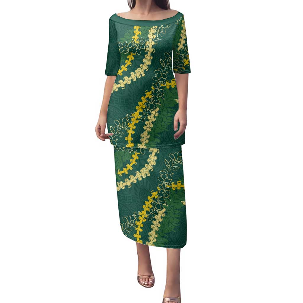 Hawaii Puakenikeni - Maile Lei Family Matching Puletasi and Hawaiian Shirt Sage Green LT7 Mom's Dress Sage Green - Polynesian Pride