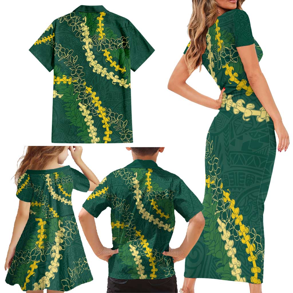 Hawaii Puakenikeni - Maile Lei Family Matching Short Sleeve Bodycon Dress and Hawaiian Shirt Sage Green LT7 - Polynesian Pride