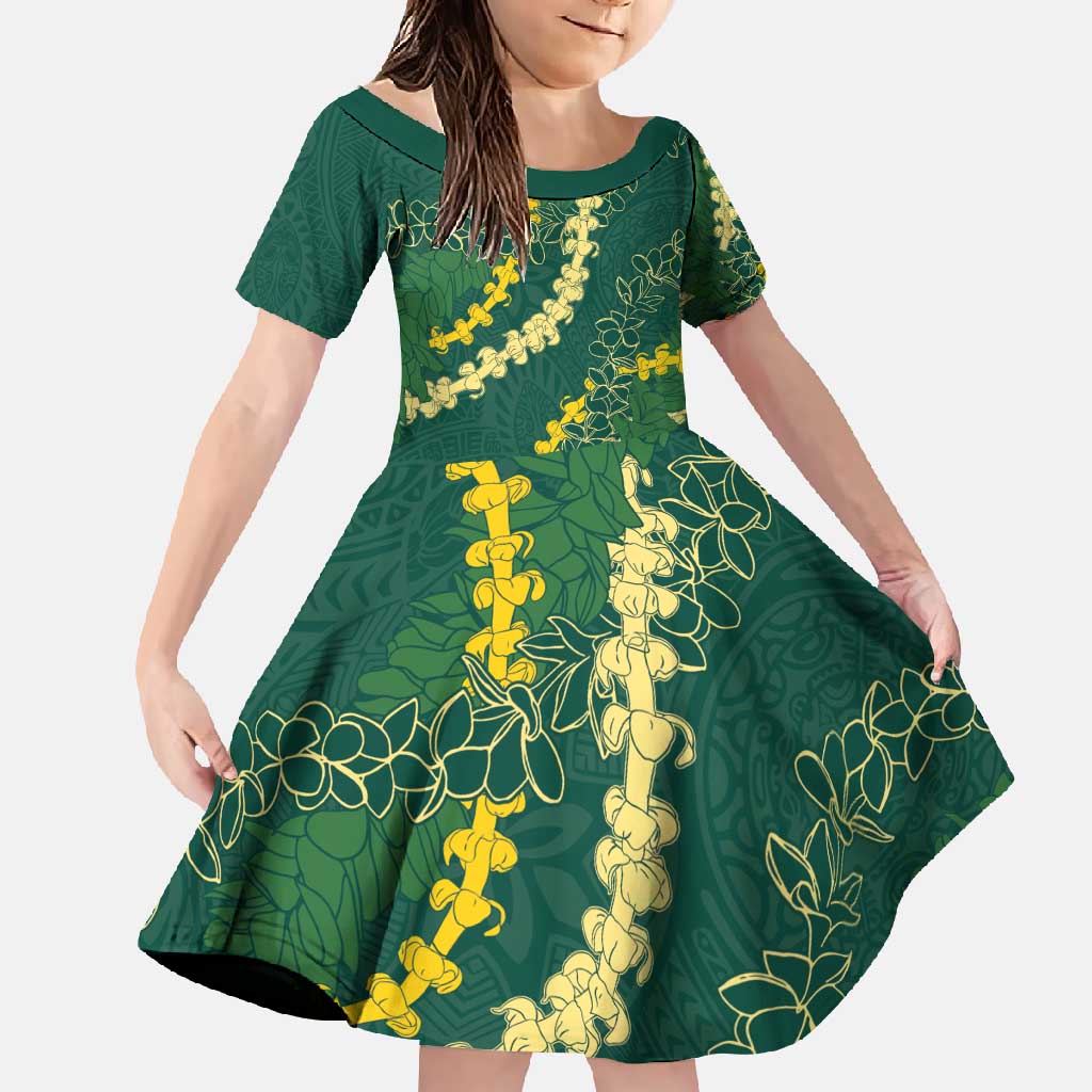 Hawaii Puakenikeni - Maile Lei Family Matching Tank Maxi Dress and Hawaiian Shirt Sage Green LT7 Daughter's Dress Sage Green - Polynesian Pride