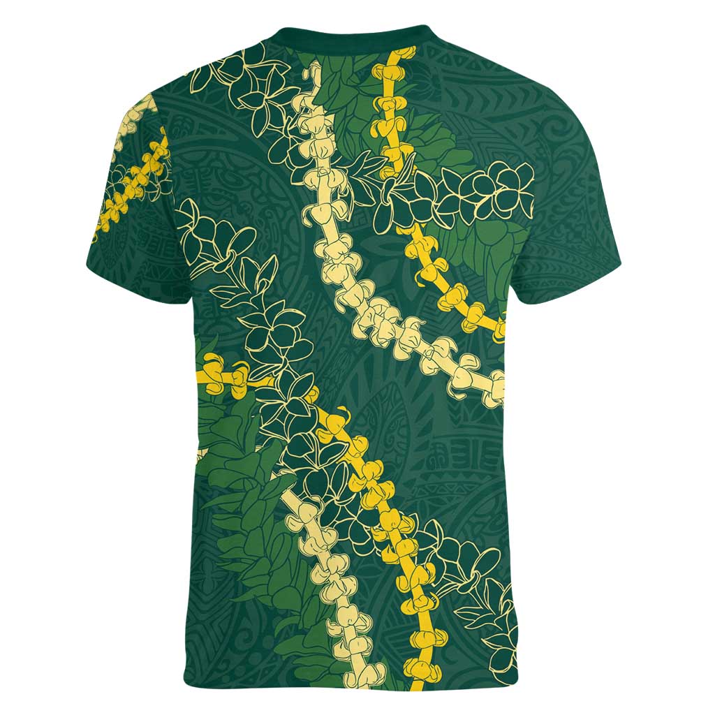 Hawaii Puakenikeni - Maile Lei Women V-Neck T-Shirt Sage Green