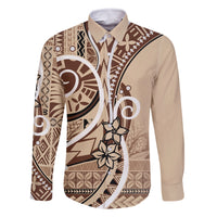Samoa Siapo Classic Motif Family Matching Long Sleeve Bodycon Dress and Hawaiian Shirt Manuia le tutoatasi o Samoa Independence LT7 Dad's Shirt - Long Sleeve Beige - Polynesian Pride