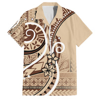 Samoa Siapo Classic Motif Family Matching Off The Shoulder Long Sleeve Dress and Hawaiian Shirt Manuia le tutoatasi o Samoa Independence LT7 Dad's Shirt - Short Sleeve Beige - Polynesian Pride