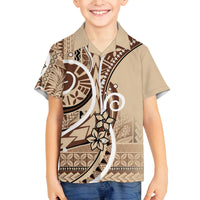 Samoa Siapo Classic Motif Family Matching Off Shoulder Maxi Dress and Hawaiian Shirt Manuia le tutoatasi o Samoa Independence LT7 Son's Shirt Beige - Polynesian Pride
