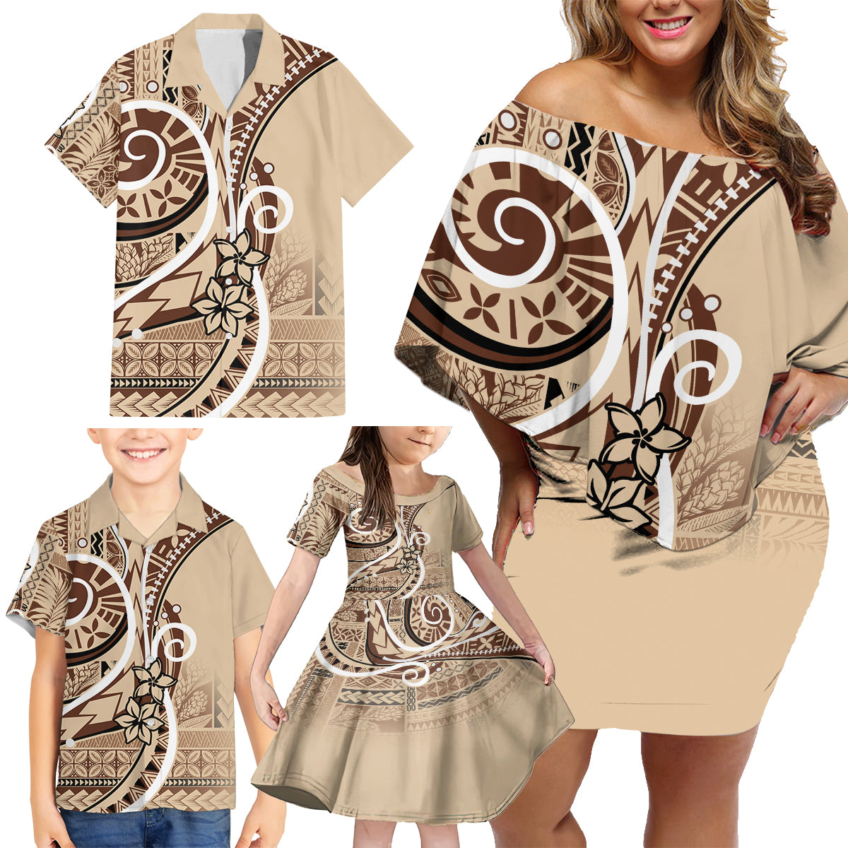 Samoa Siapo Classic Motif Family Matching Off Shoulder Short Dress and Hawaiian Shirt Manuia le tutoatasi o Samoa Independence LT7 - Polynesian Pride