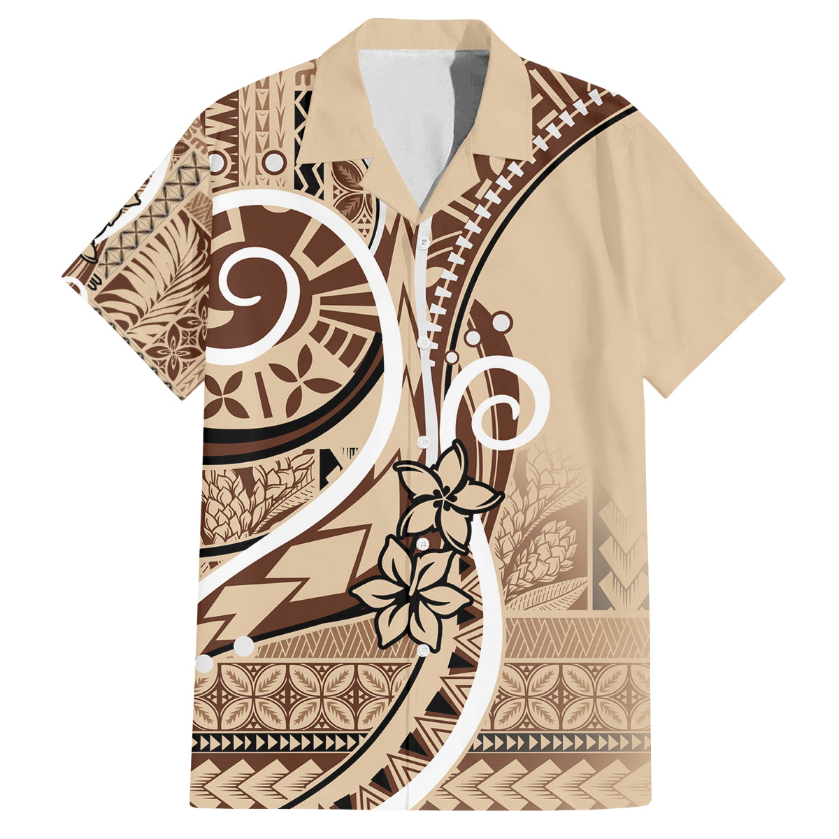 Samoa Siapo Classic Motif Family Matching Off Shoulder Short Dress and Hawaiian Shirt Manuia le tutoatasi o Samoa Independence LT7 Dad's Shirt - Short Sleeve Beige - Polynesian Pride