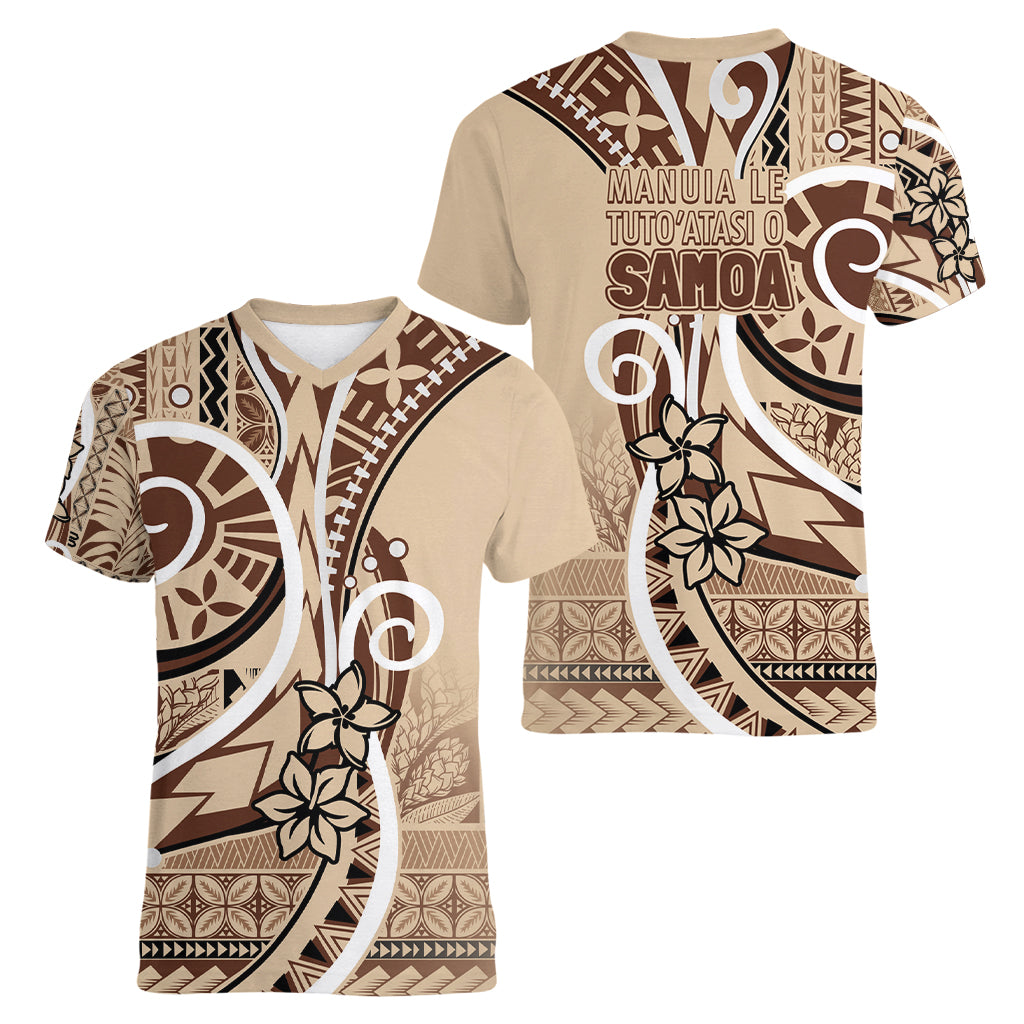 Samoa Siapo Classic Motif Women V-Neck T-Shirt Manuia le tuto’atasi o Samoa Independence