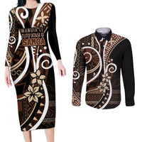 Samoa Siapo Classic Motif Couples Matching Long Sleeve Bodycon Dress and Long Sleeve Button Shirt Manuia le tutoatasi o Samoa Independence Black Style LT7 Black - Polynesian Pride