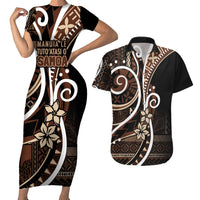 Samoa Siapo Classic Motif Couples Matching Short Sleeve Bodycon Dress and Hawaiian Shirt Manuia le tutoatasi o Samoa Independence Black Style LT7 Black - Polynesian Pride