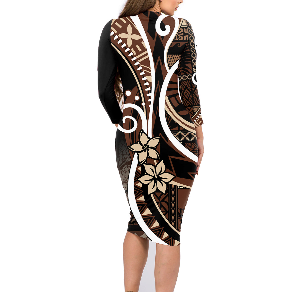 Samoa Siapo Classic Motif Family Matching Long Sleeve Bodycon Dress and Hawaiian Shirt Manuia le tutoatasi o Samoa Independence Black Style LT7 - Polynesian Pride