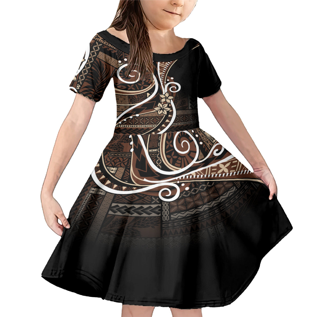 Samoa Siapo Classic Motif Family Matching Mermaid Dress and Hawaiian Shirt Manuia le tutoatasi o Samoa Independence Black Style LT7 Daughter's Dress Black - Polynesian Pride