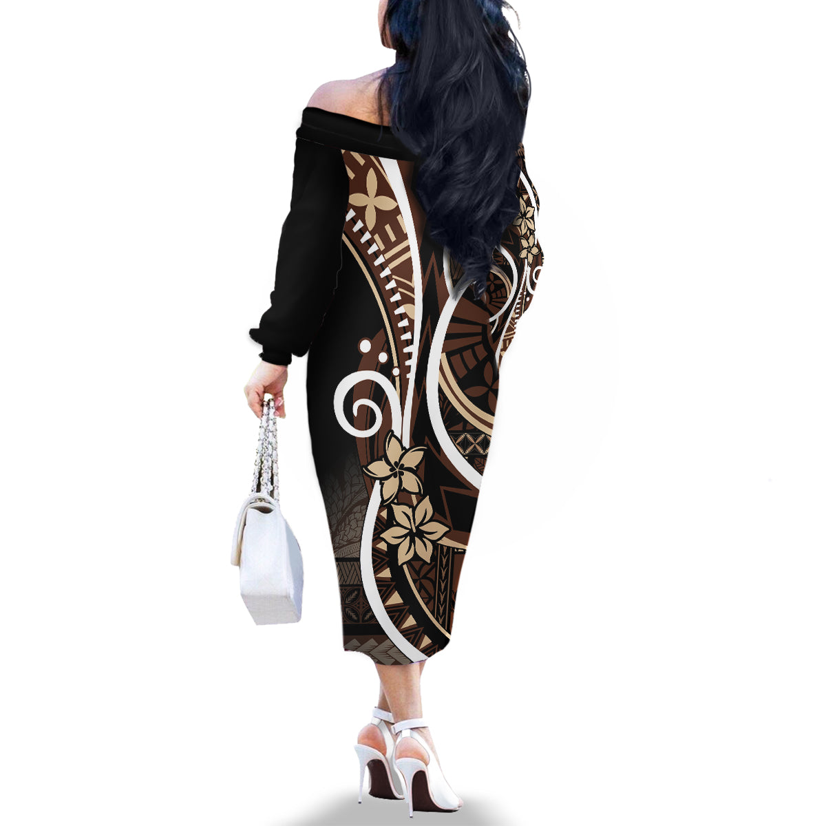 Samoa Siapo Classic Motif Family Matching Off The Shoulder Long Sleeve Dress and Hawaiian Shirt Manuia le tutoatasi o Samoa Independence Black Style LT7 - Polynesian Pride