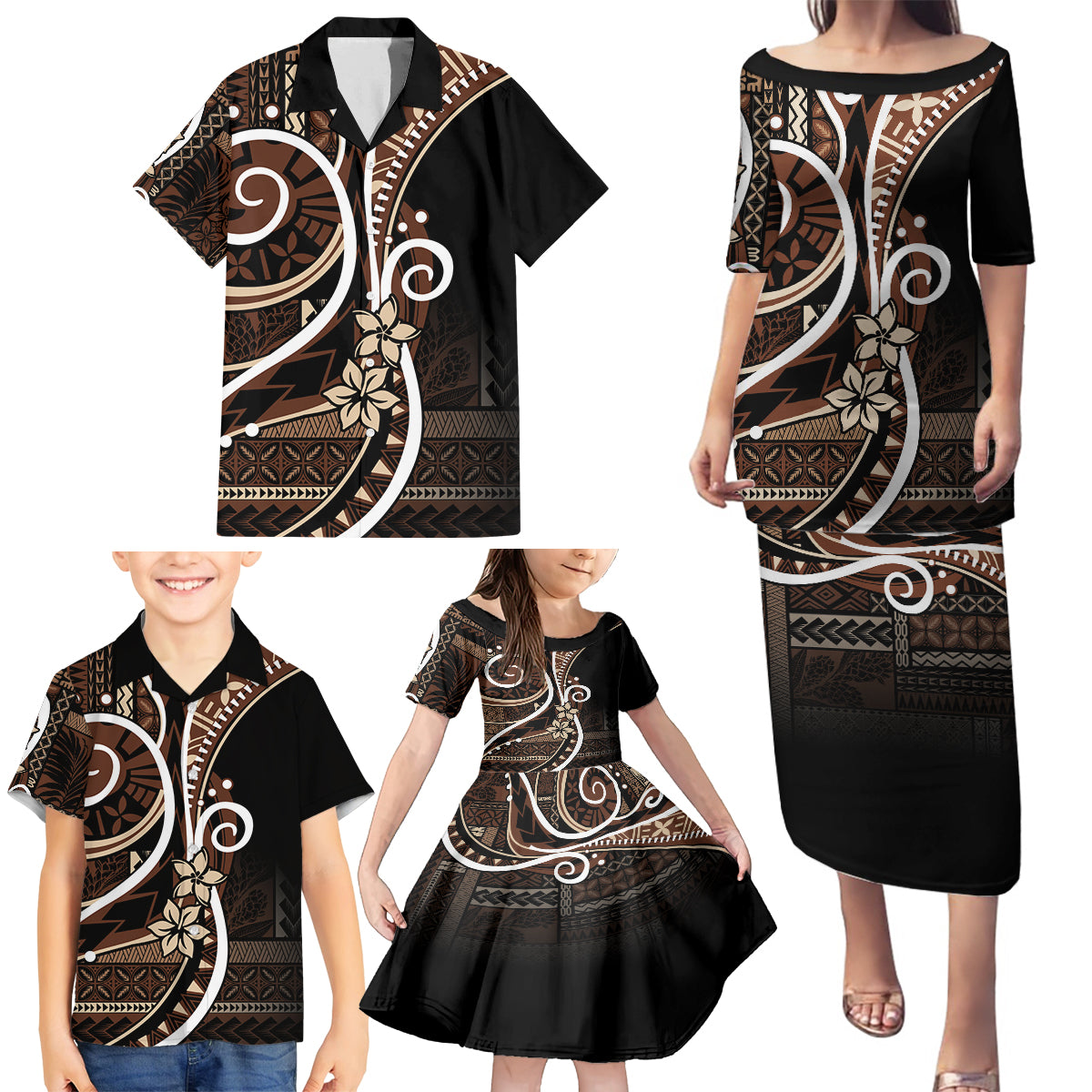 Samoa Siapo Classic Motif Family Matching Puletasi and Hawaiian Shirt Manuia le tutoatasi o Samoa Independence Black Style LT7 - Polynesian Pride