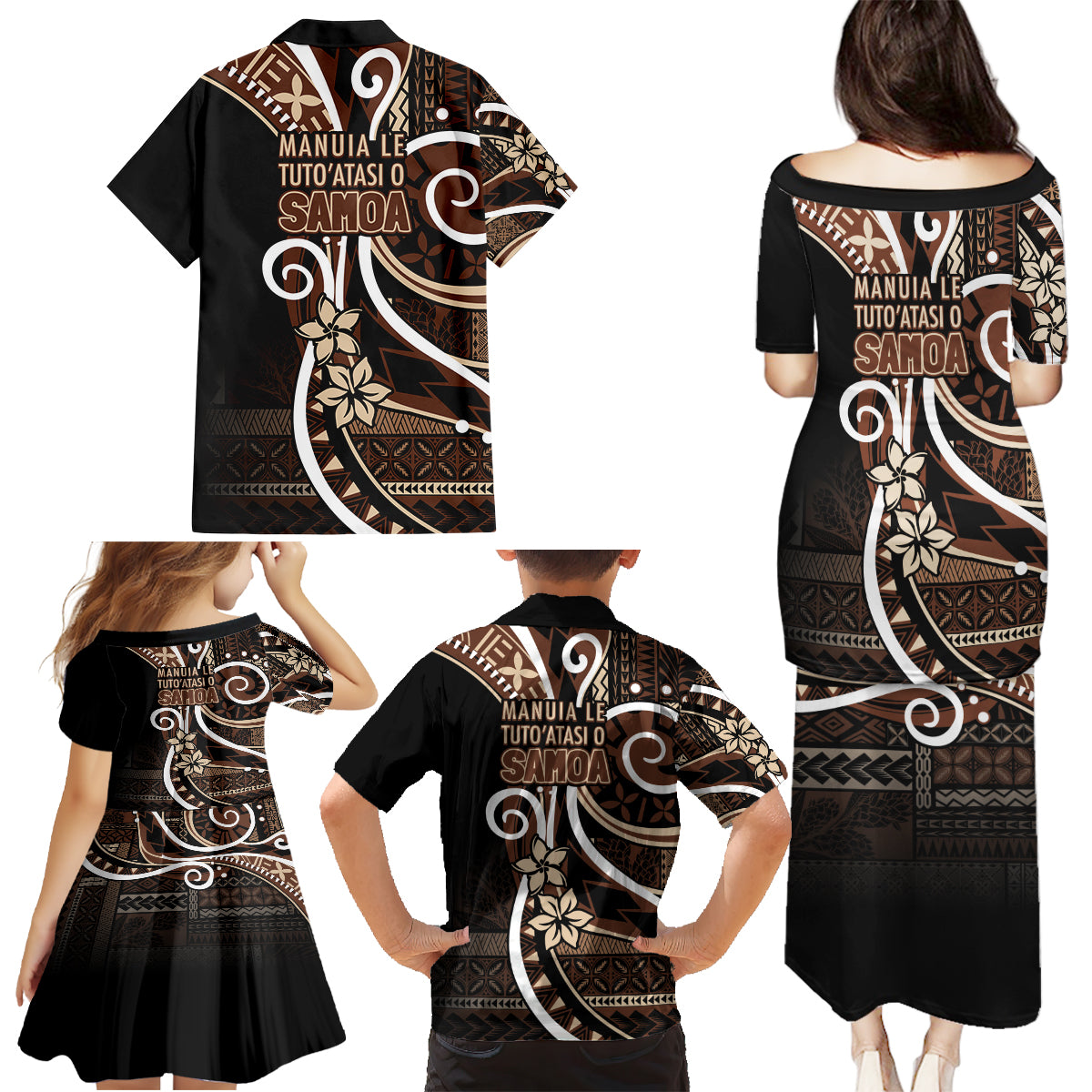 Samoa Siapo Classic Motif Family Matching Puletasi and Hawaiian Shirt Manuia le tutoatasi o Samoa Independence Black Style LT7 - Polynesian Pride