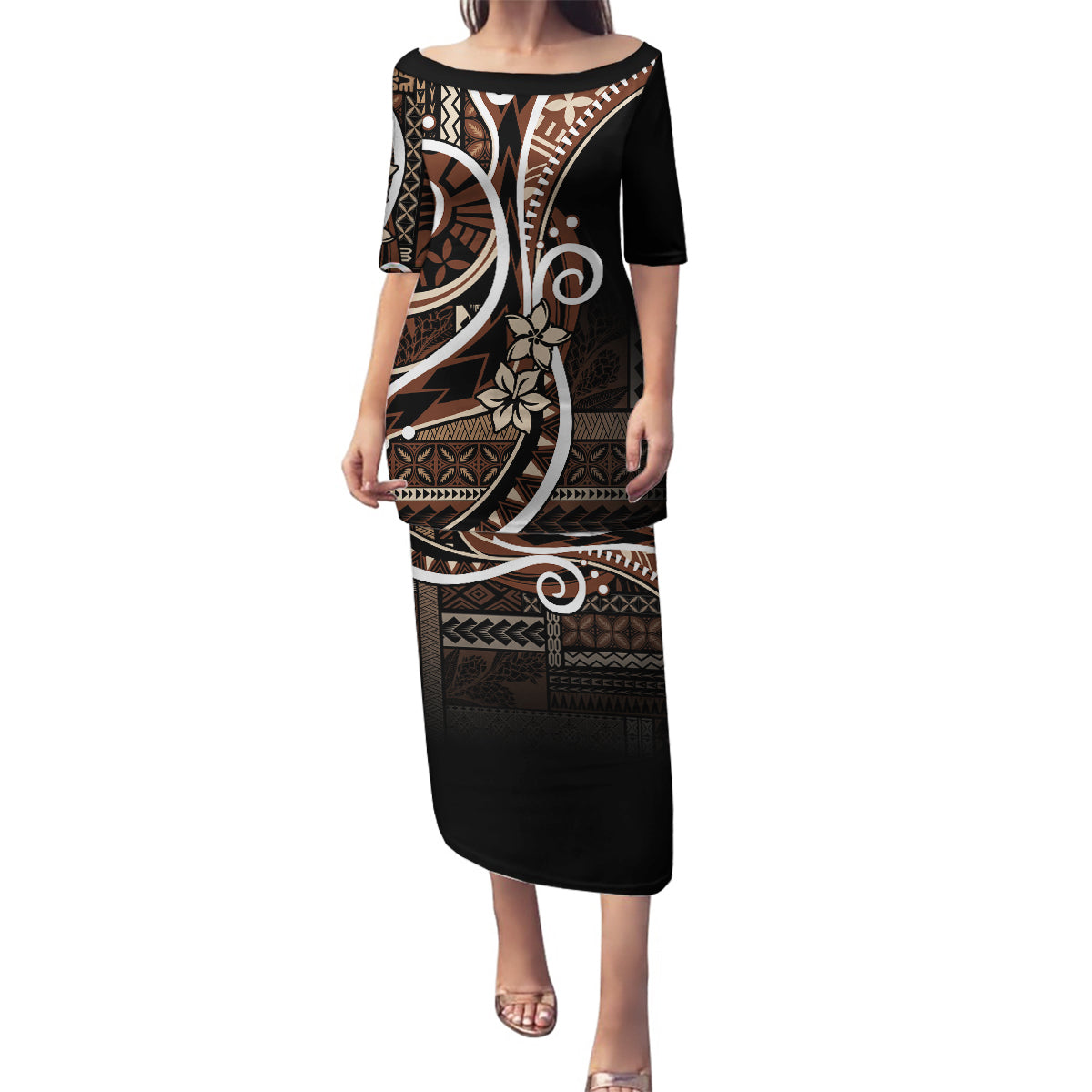 Samoa Siapo Classic Motif Family Matching Puletasi and Hawaiian Shirt Manuia le tutoatasi o Samoa Independence Black Style LT7 Mom's Dress Black - Polynesian Pride