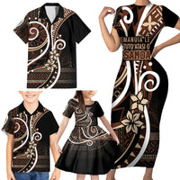 Samoa Siapo Classic Motif Family Matching Short Sleeve Bodycon Dress and Hawaiian Shirt Manuia le tutoatasi o Samoa Independence Black Style LT7 - Polynesian Pride