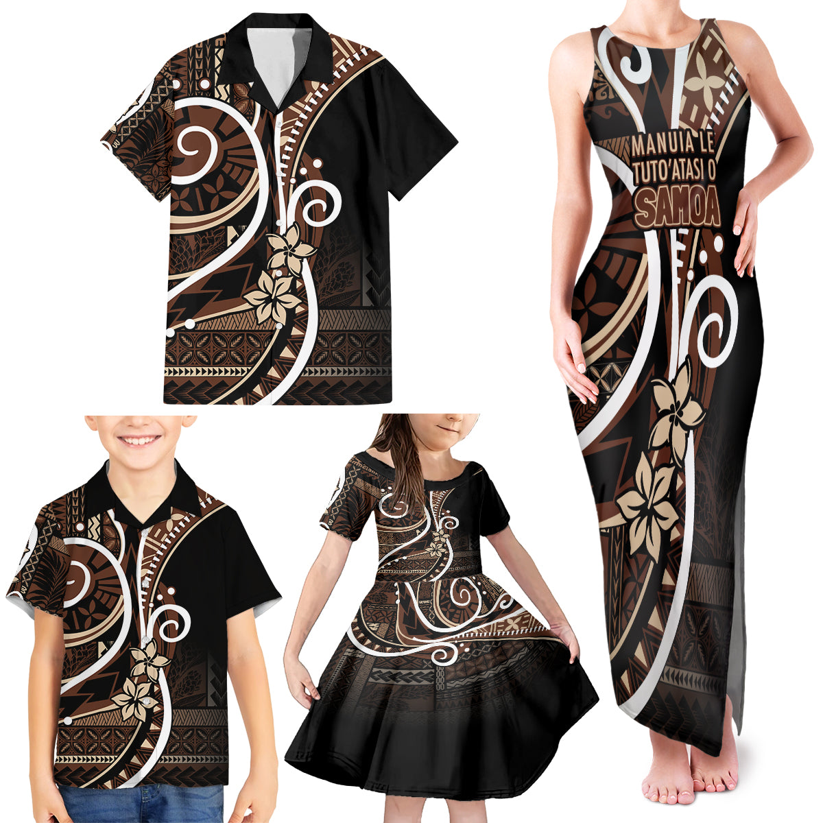 Samoa Siapo Classic Motif Family Matching Tank Maxi Dress and Hawaiian Shirt Manuia le tutoatasi o Samoa Independence Black Style LT7 - Polynesian Pride