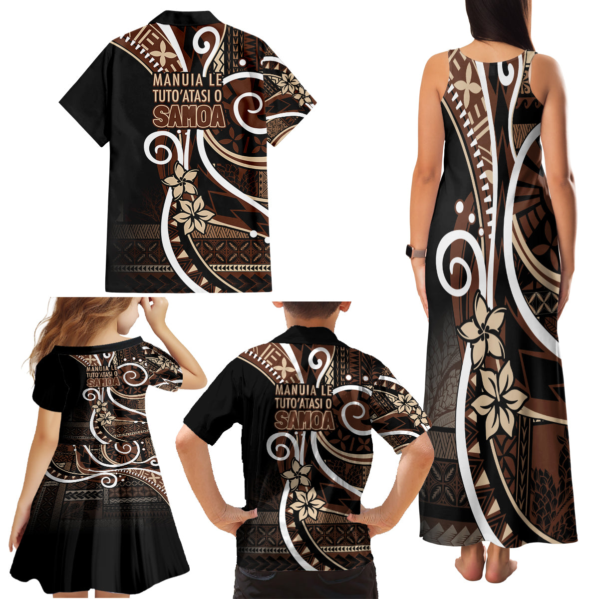 Samoa Siapo Classic Motif Family Matching Tank Maxi Dress and Hawaiian Shirt Manuia le tutoatasi o Samoa Independence Black Style LT7 - Polynesian Pride