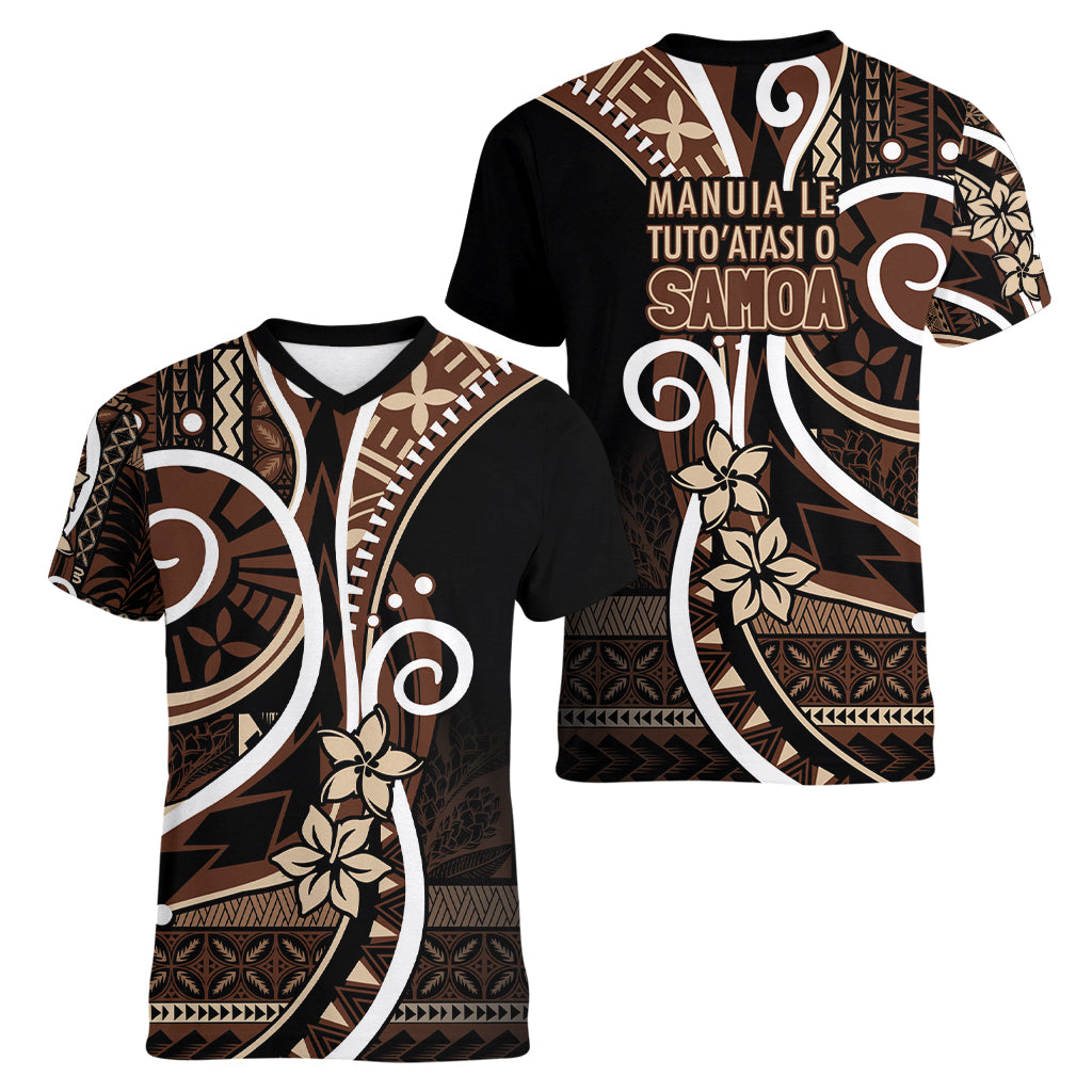 Samoa Siapo Classic Motif Women V-Neck T-Shirt Manuia le tuto’atasi o Samoa Independence Black Style