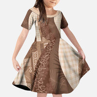 Polynesian Tribal Pattern Patchwork Picturesque Family Matching Mermaid Dress and Hawaiian Shirt Mocha