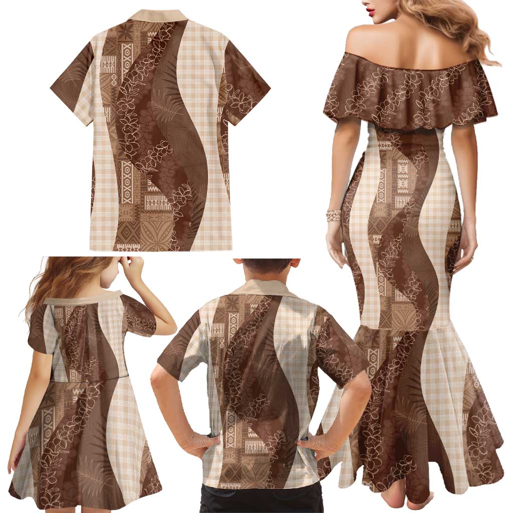 Polynesian Tribal Pattern Patchwork Picturesque Family Matching Mermaid Dress and Hawaiian Shirt Mocha