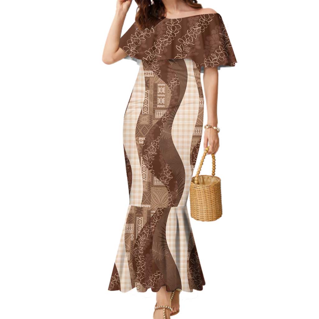 Polynesian Tribal Pattern Patchwork Picturesque Family Matching Mermaid Dress and Hawaiian Shirt Mocha